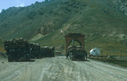 Rawhide trucks at Soviet/Chinese gate, Torugart Pass